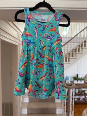 Posh Peanut Lisa Frank Dolphin Ruffled Bodysuit Dress